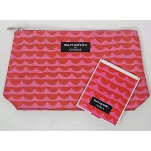 Marimekko For Clinique Orange / Pink Waves Cosmetic/Makeup Bag W/ Mirror Compact